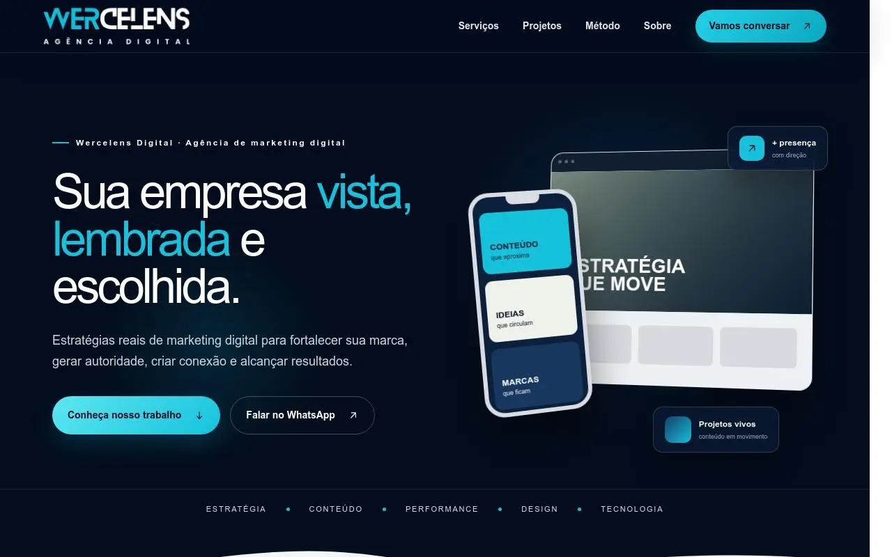 Página da Wercelens Digital em visualização desktop