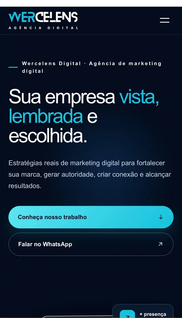 Página da Wercelens Digital em visualização mobile